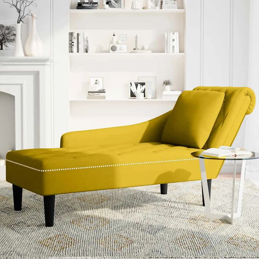 Fauteuil long avec coussin et accoudoir droit jaune velours - 3