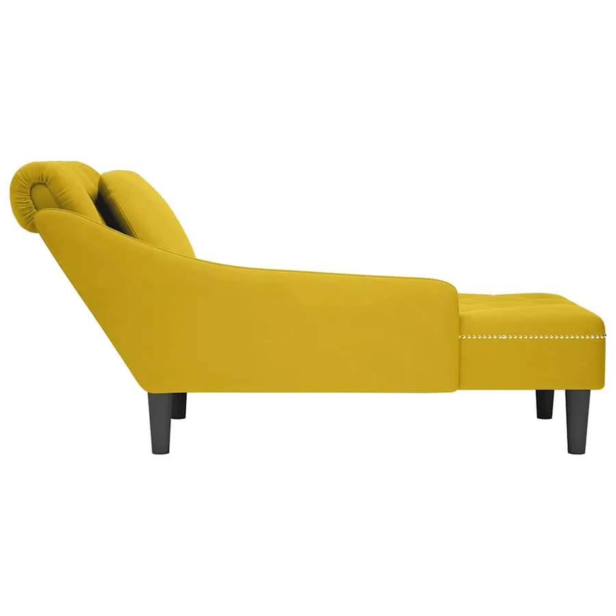 Fauteuil long avec coussin et accoudoir droit jaune velours - 5