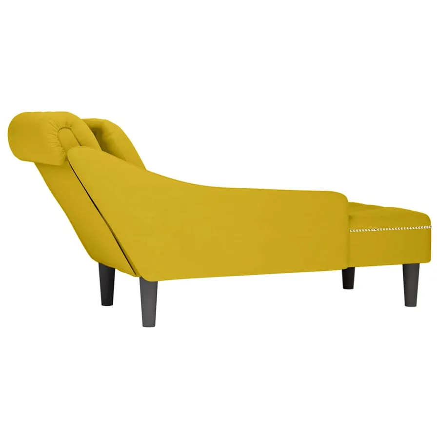 Fauteuil long avec coussin et accoudoir droit jaune velours - 6