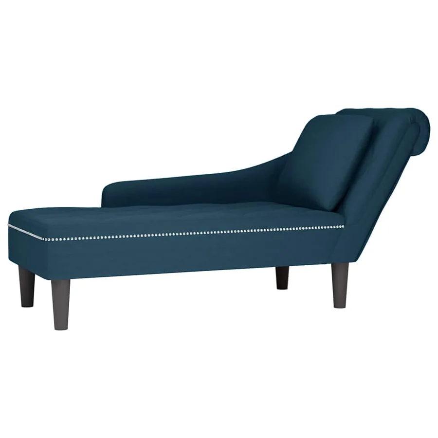 Fauteuil long avec coussin et accoudoir droit bleu velours