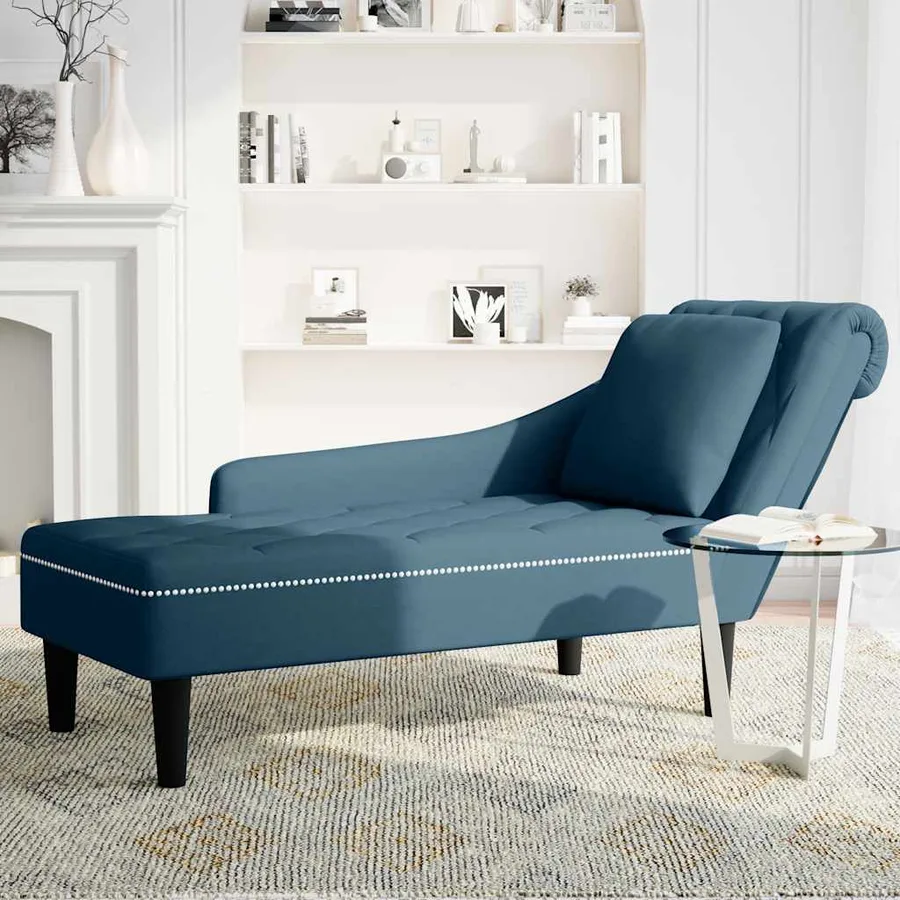 Fauteuil long avec coussin et accoudoir droit bleu velours - 3