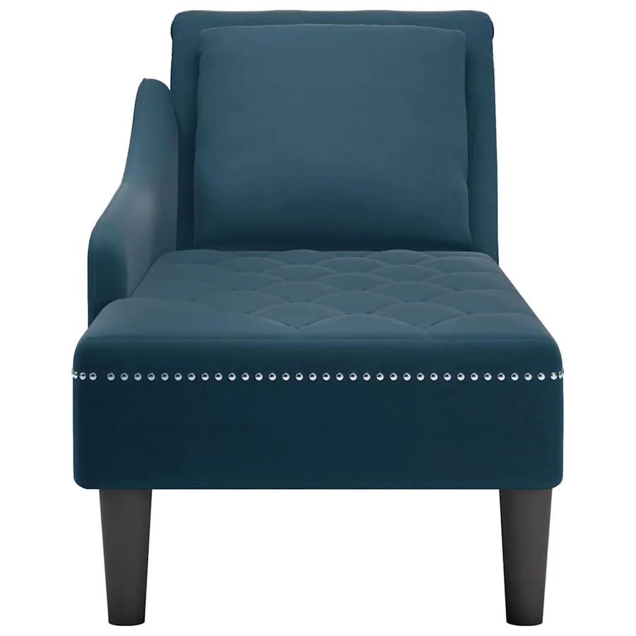 Fauteuil long avec coussin et accoudoir droit bleu velours - 4