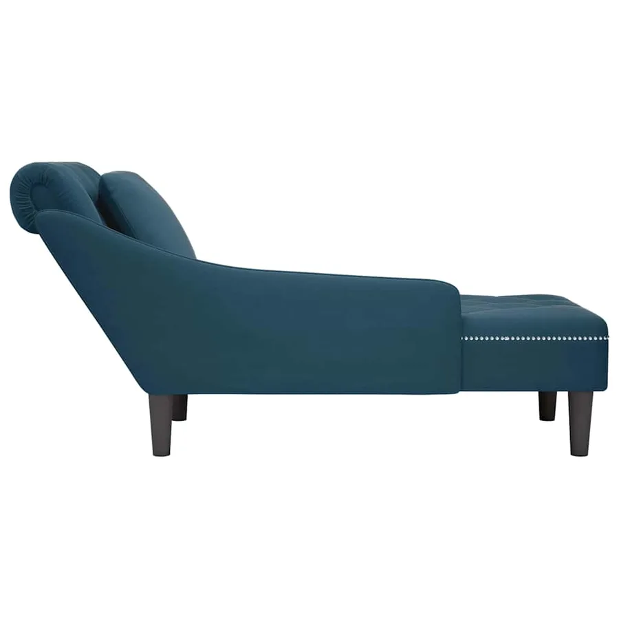 Fauteuil long avec coussin et accoudoir droit bleu velours - 5