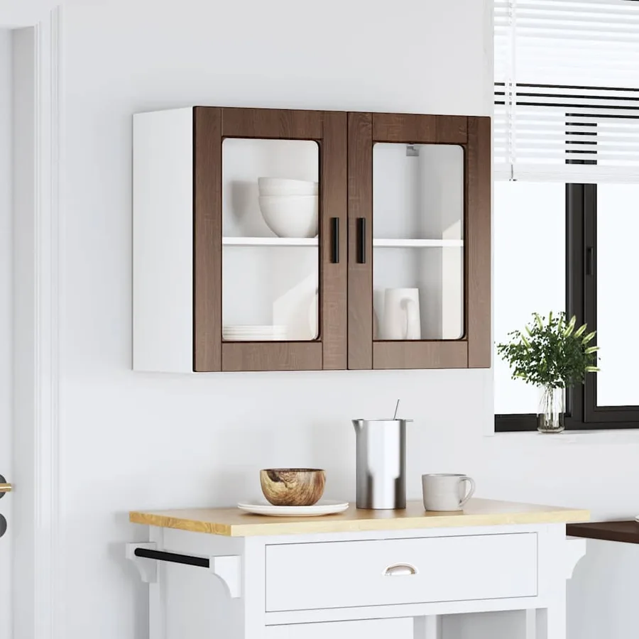 Armoire murale de cuisine et porte en verre Porto chêne marron - 3
