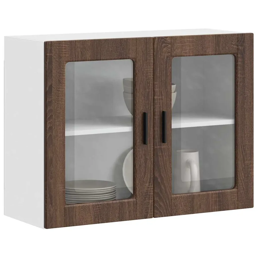 Armoire murale de cuisine et porte en verre Porto chêne marron - 4