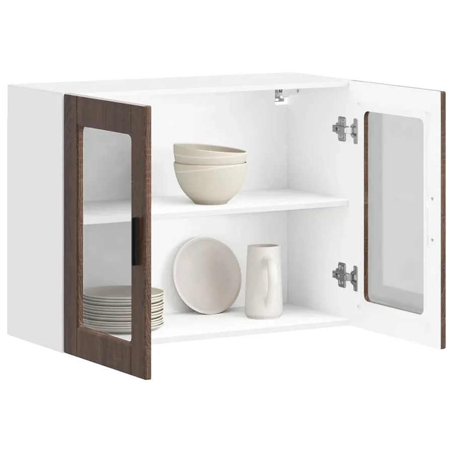 Armoire murale de cuisine et porte en verre Porto chêne marron - 5