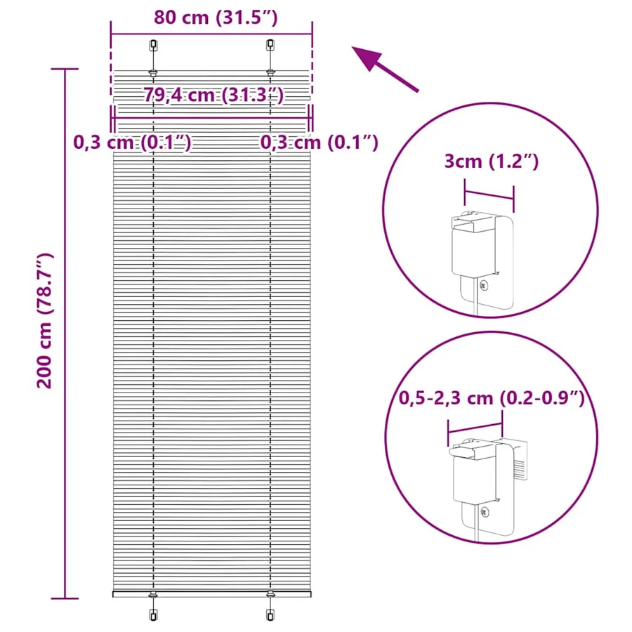 Store plissé blanc 80x200 cm largeur du tissu 79,4 cm polyester - 14