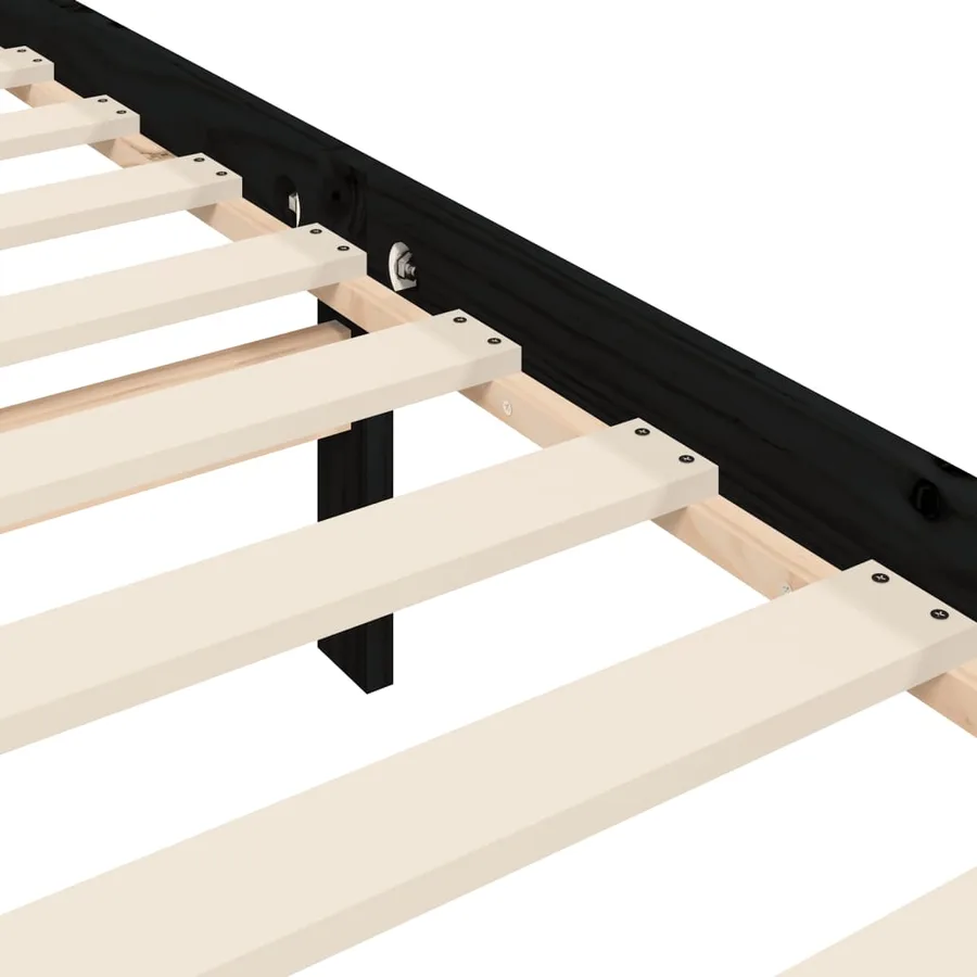 Cadre de lit sans matelas noir 200x200 cm bois massif de pin - 10