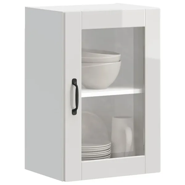 Armoire murale cuisine avec porte en verre Porto blanc brillant