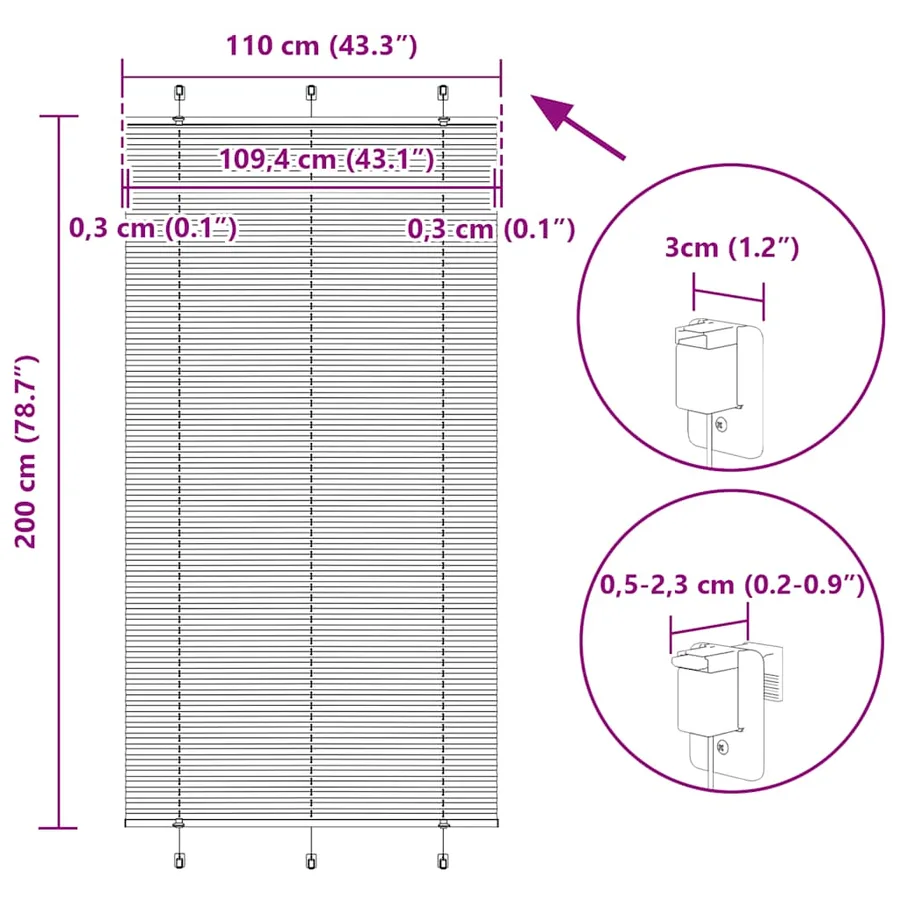 Store plissé rose 110x200 cm largeur du tissu 109,4cm polyester - 14