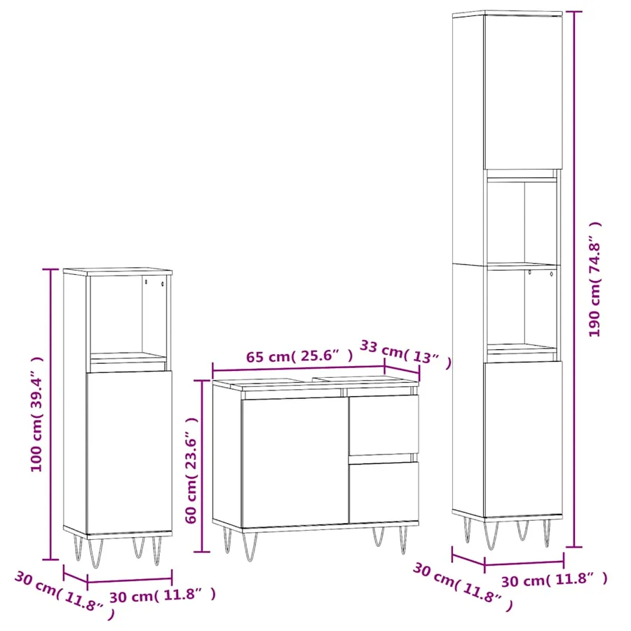 Ensemble de meubles de salle de bain 3 pcs Chêne fumé - 13