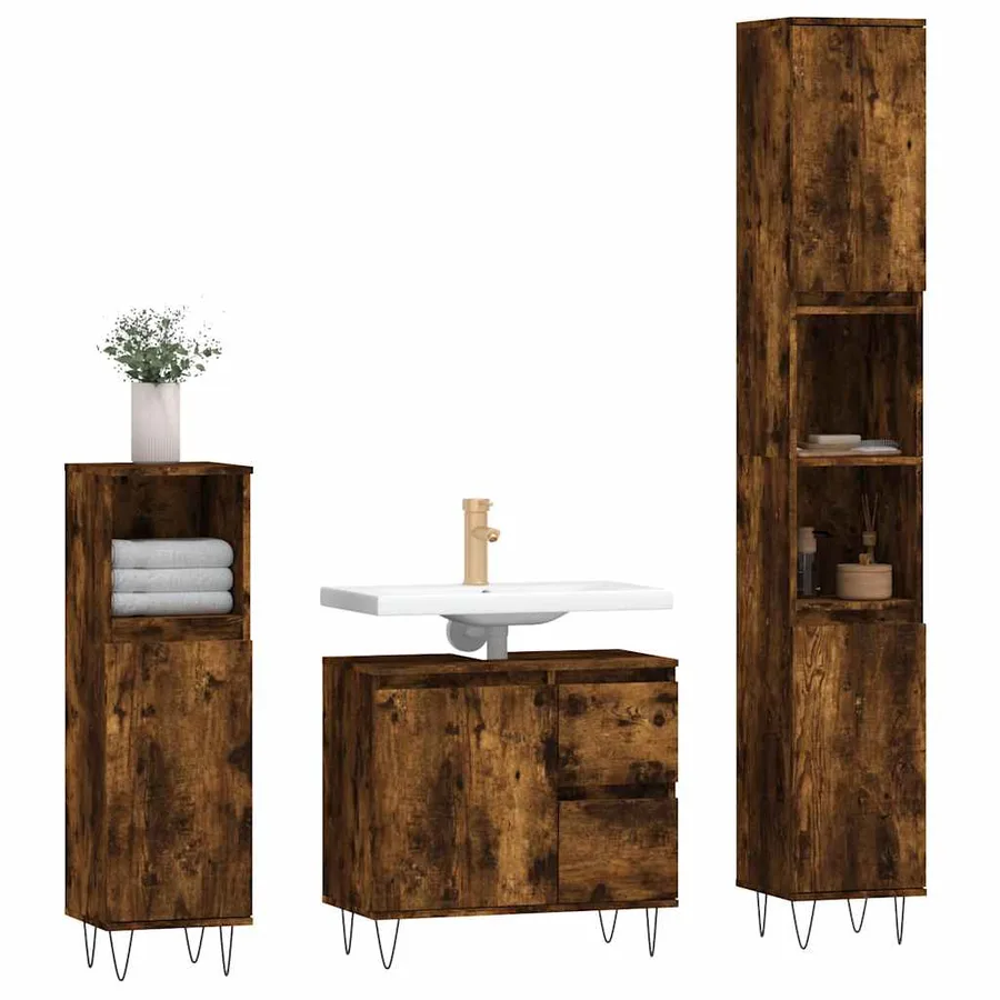 Ensemble de meubles de salle de bain 3 pcs Chêne fumé - 3