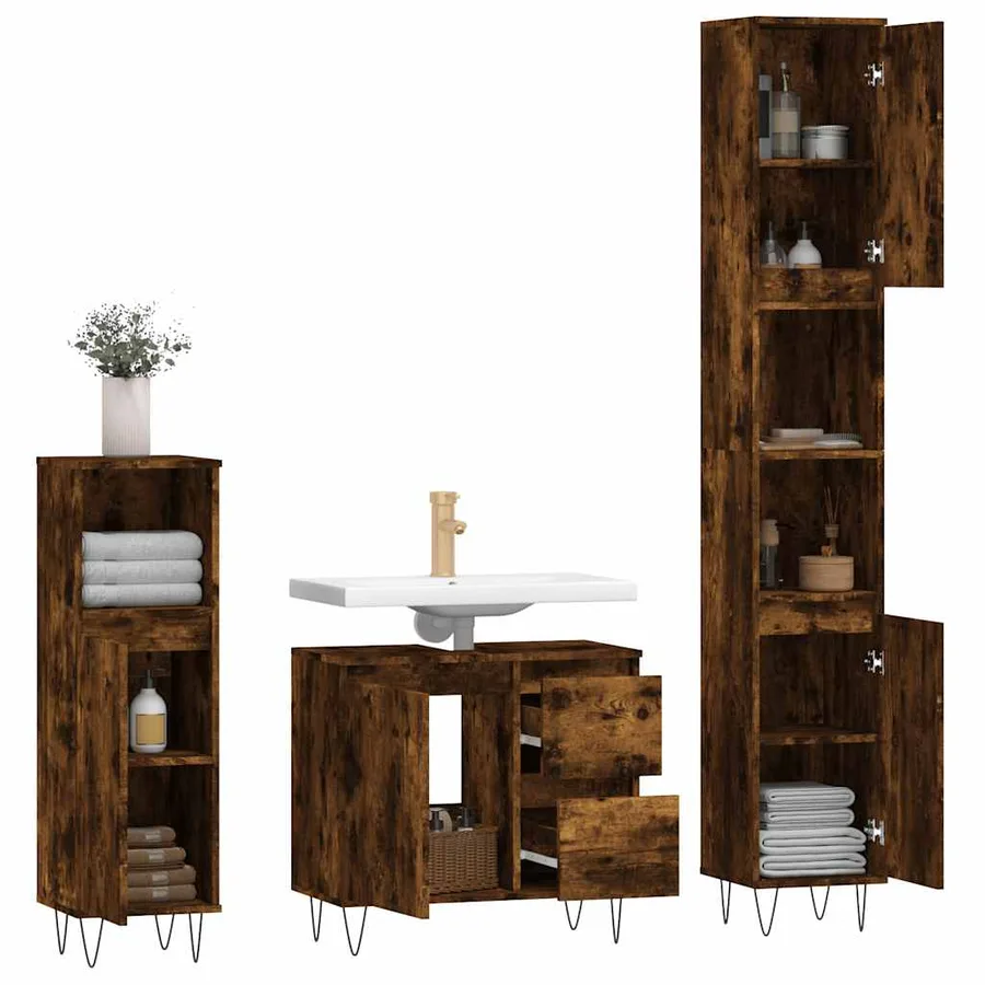 Ensemble de meubles de salle de bain 3 pcs Chêne fumé - 4