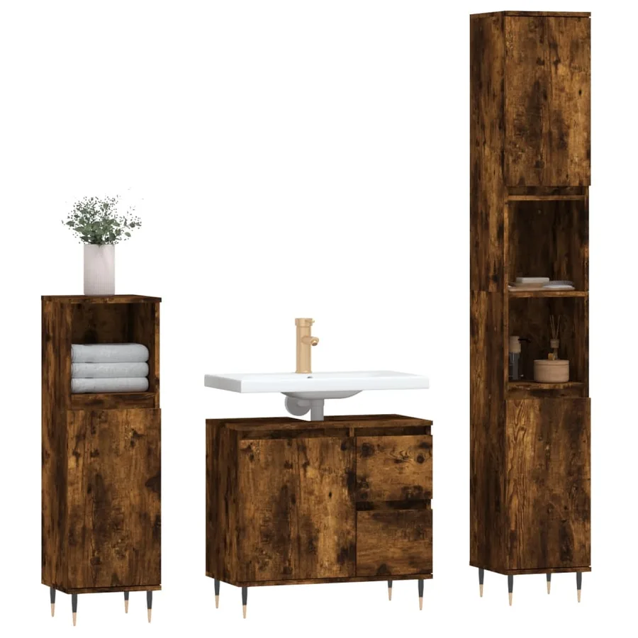 Ensemble de meubles de salle de bain 3 pcs Chêne fumé - 3