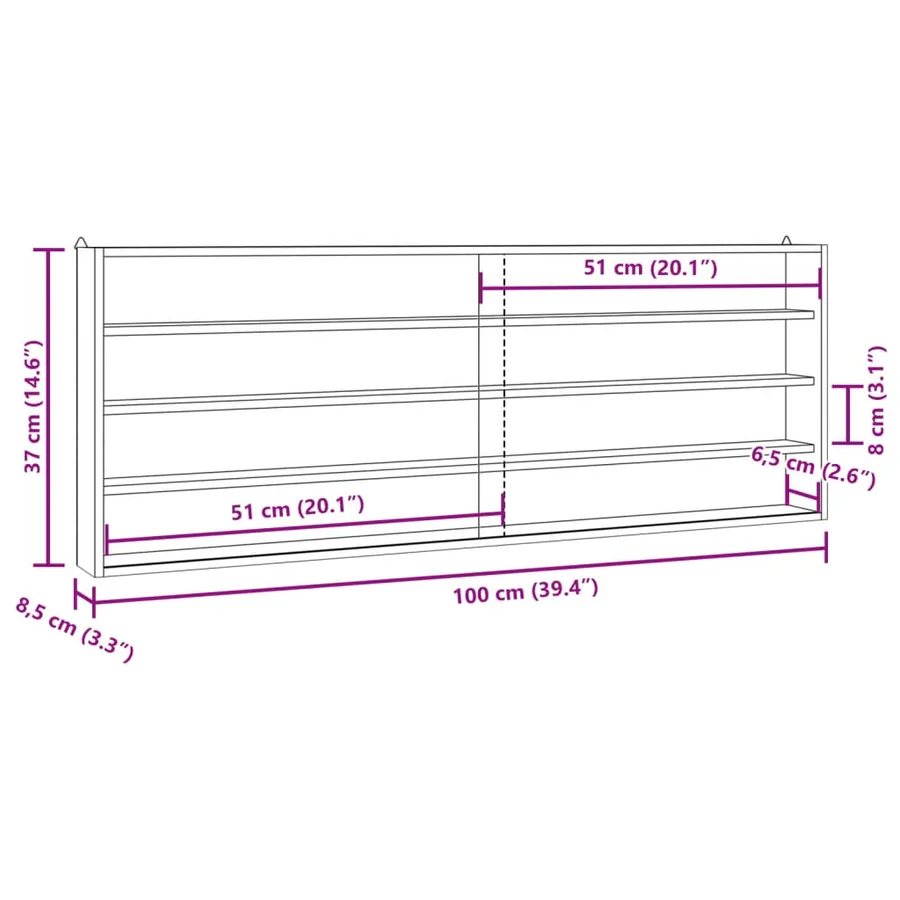 Vitrine de collection en bois avec portes 100x8,5x37 cm - 10
