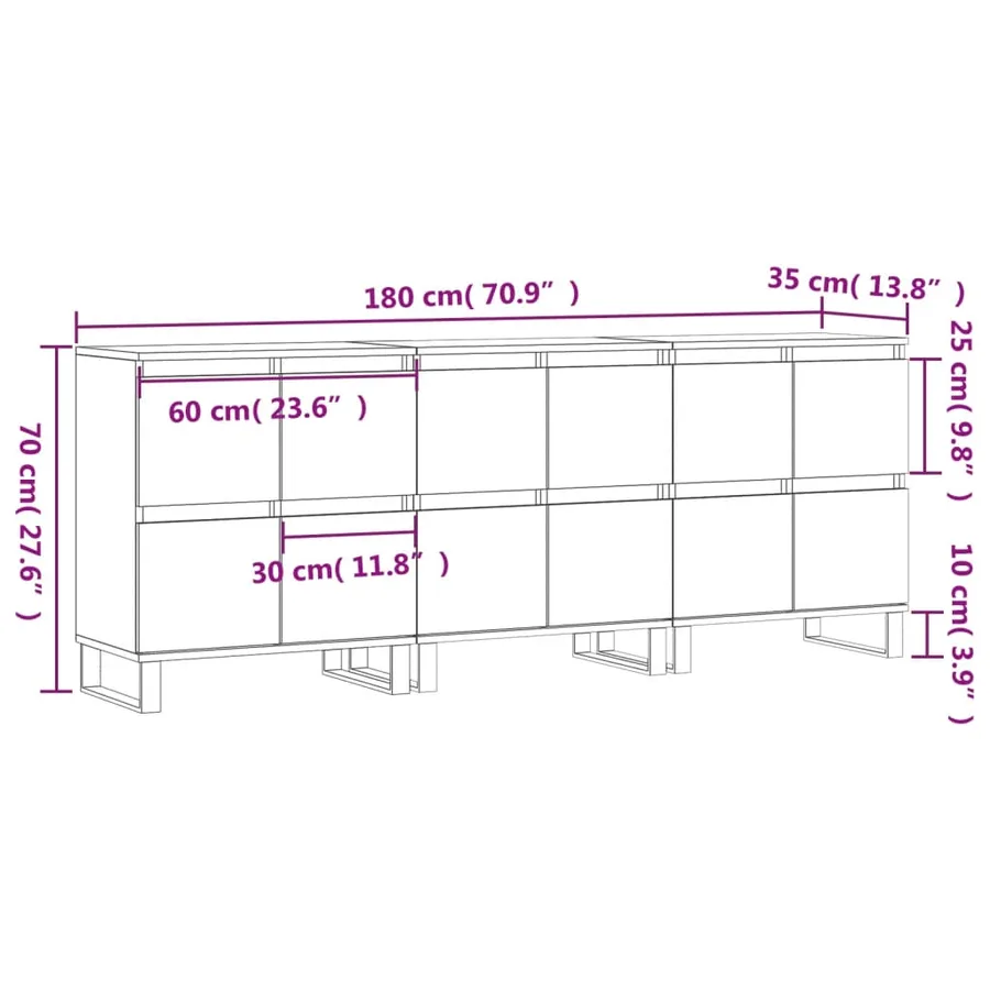 Buffets 3 pcs Sonoma gris Bois d'ingénierie - 11
