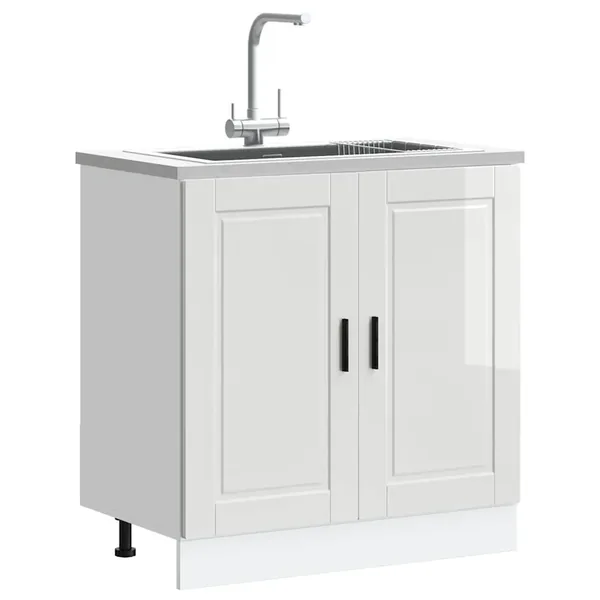 Meuble bas pour évier Porto blanc brillant 80x46x81,5 cm