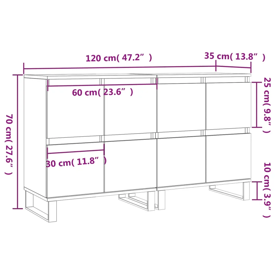 Buffets 2 pcs blanc brillant bois d'ingénierie - 11
