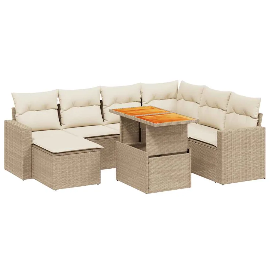 Salon de jardin avec coussins 8 pcs beige résine tressée - 2