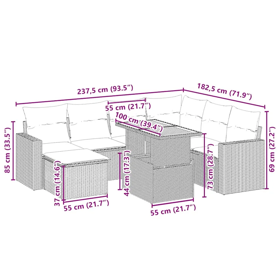 Salon de jardin avec coussins 8 pcs beige résine tressée - 3