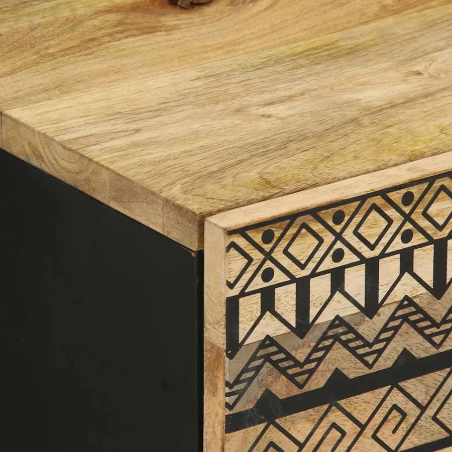 Table de chevet noir 40x33,5x46 cm bois de manguier massif brut - 7