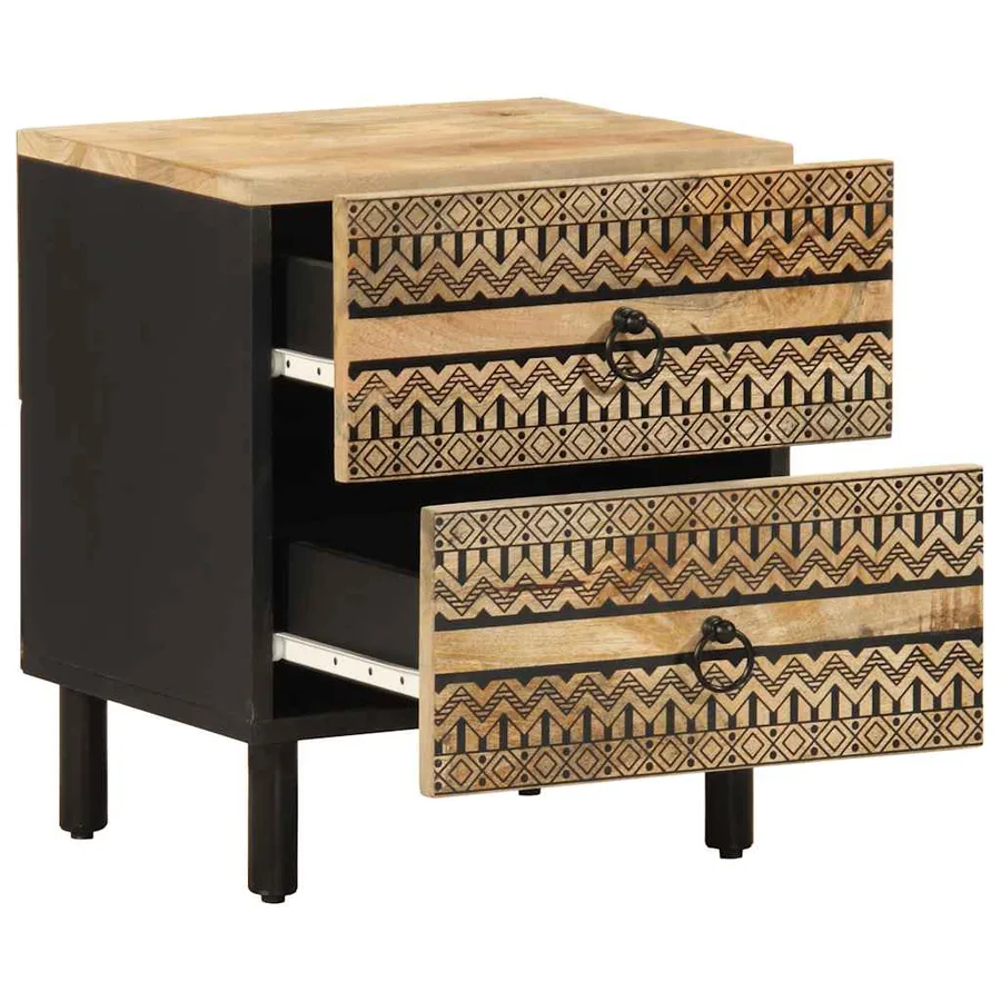 Table de chevet noir 40x33,5x46 cm bois de manguier massif brut - 2