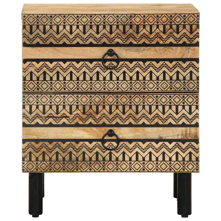 Table de chevet noir 40x33,5x46 cm bois de manguier massif brut - 3