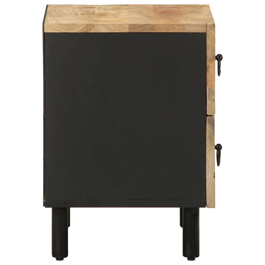 Table de chevet noir 40x33,5x46 cm bois de manguier massif brut - 4