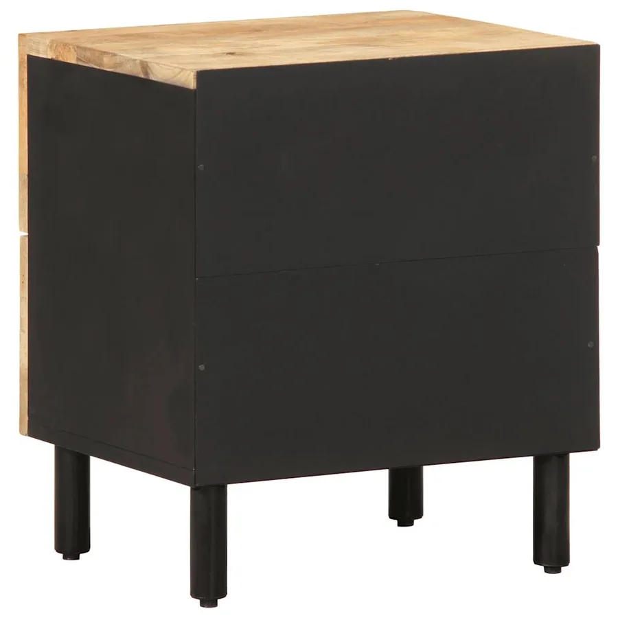 Table de chevet noir 40x33,5x46 cm bois de manguier massif brut - 5