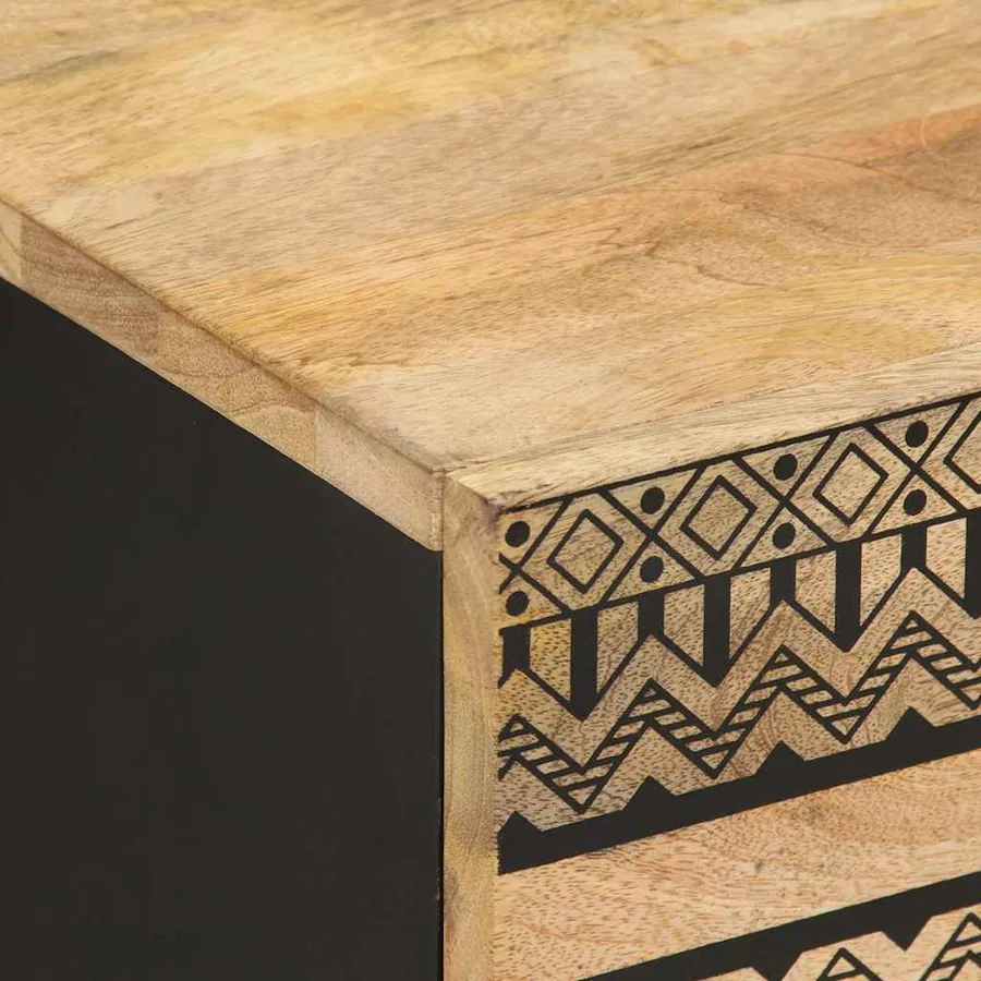 Table de chevet noir 40x33,5x46 cm bois de manguier massif brut - 6
