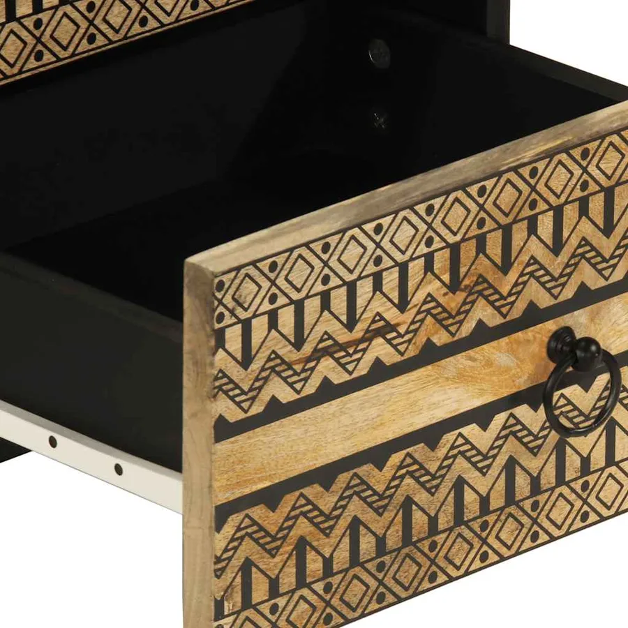 Table de chevet noir 40x33,5x46 cm bois de manguier massif brut - 7