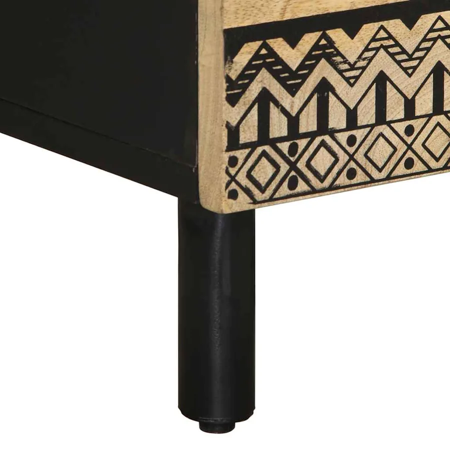 Table de chevet noir 40x33,5x46 cm bois de manguier massif brut - 8
