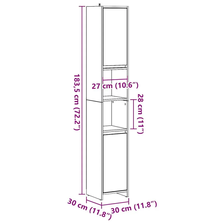 Armoire salle de bain vieux bois 30x30x183,5 cm bois ingénierie - 11