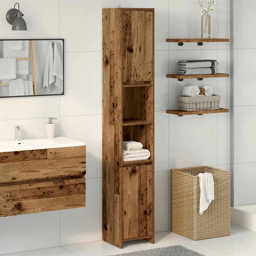 Armoire salle de bain vieux bois 30x30x183,5 cm bois ingénierie - 3