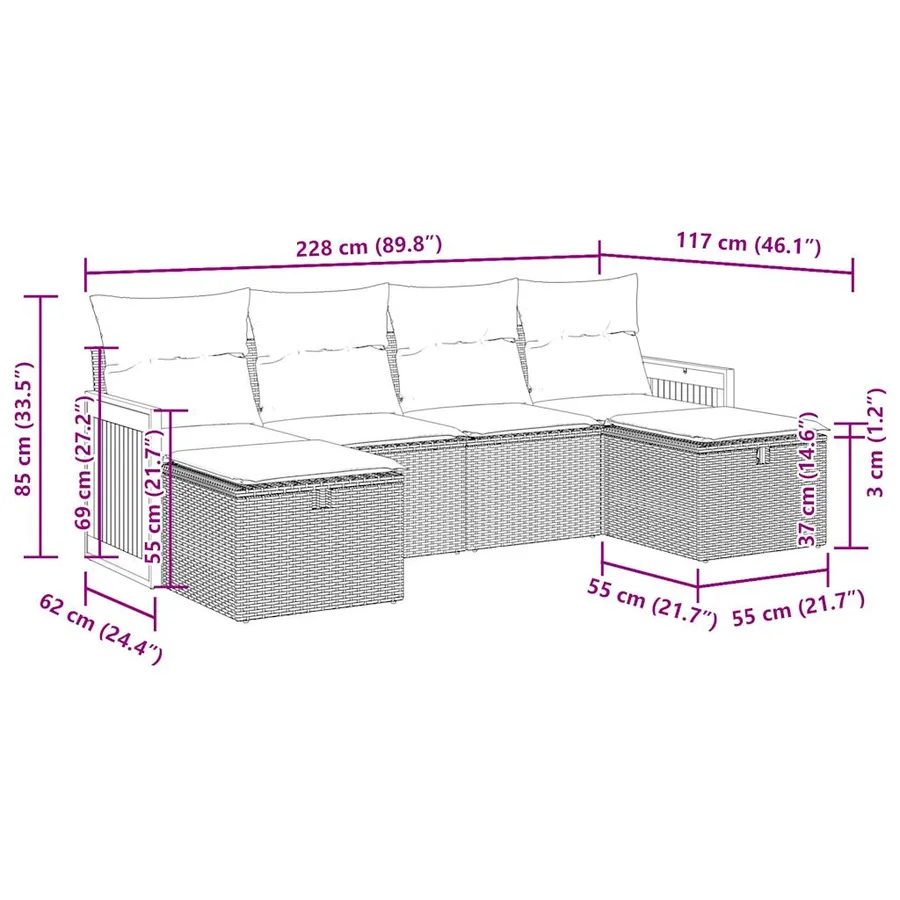 Salon de jardin avec coussins 6 pcs beige résine tressée - 12