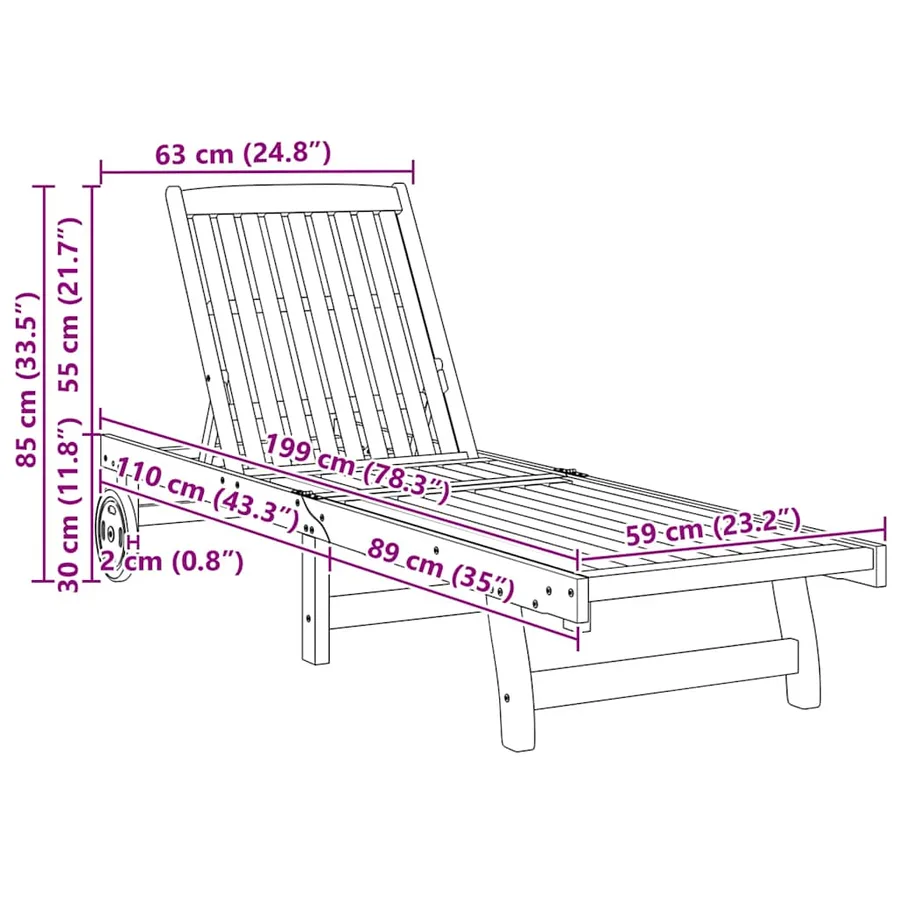 Chaises longues lot de 2 Bois d'acacia solide - 9