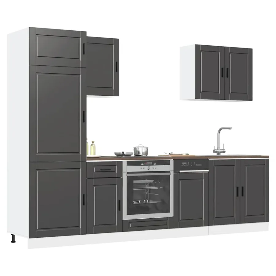 Ensemble de 7 meubles de cuisine "Porto" en bois d'ingénierie noir