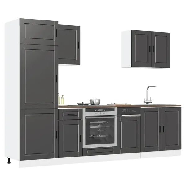 Ensemble de 7 meubles de cuisine "Porto" en bois d'ingénierie noir