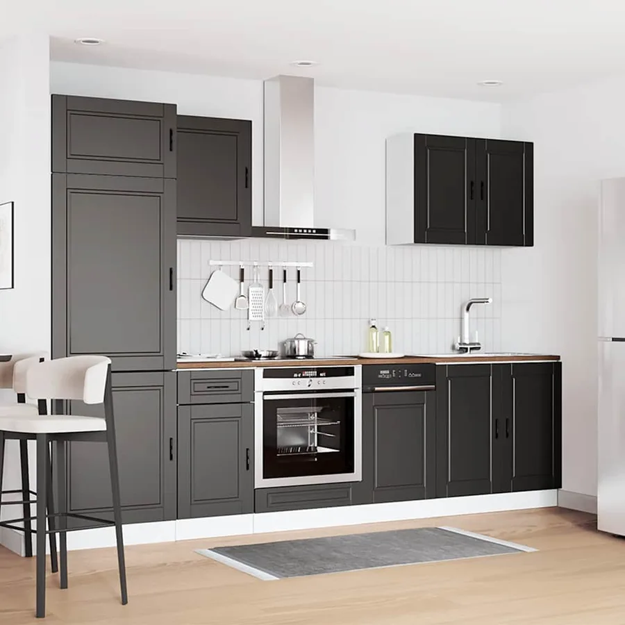 Ensemble de 7 meubles de cuisine "Porto" en bois d'ingénierie noir - 3