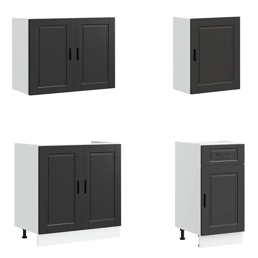 Ensemble de 7 meubles de cuisine "Porto" en bois d'ingénierie noir - 4
