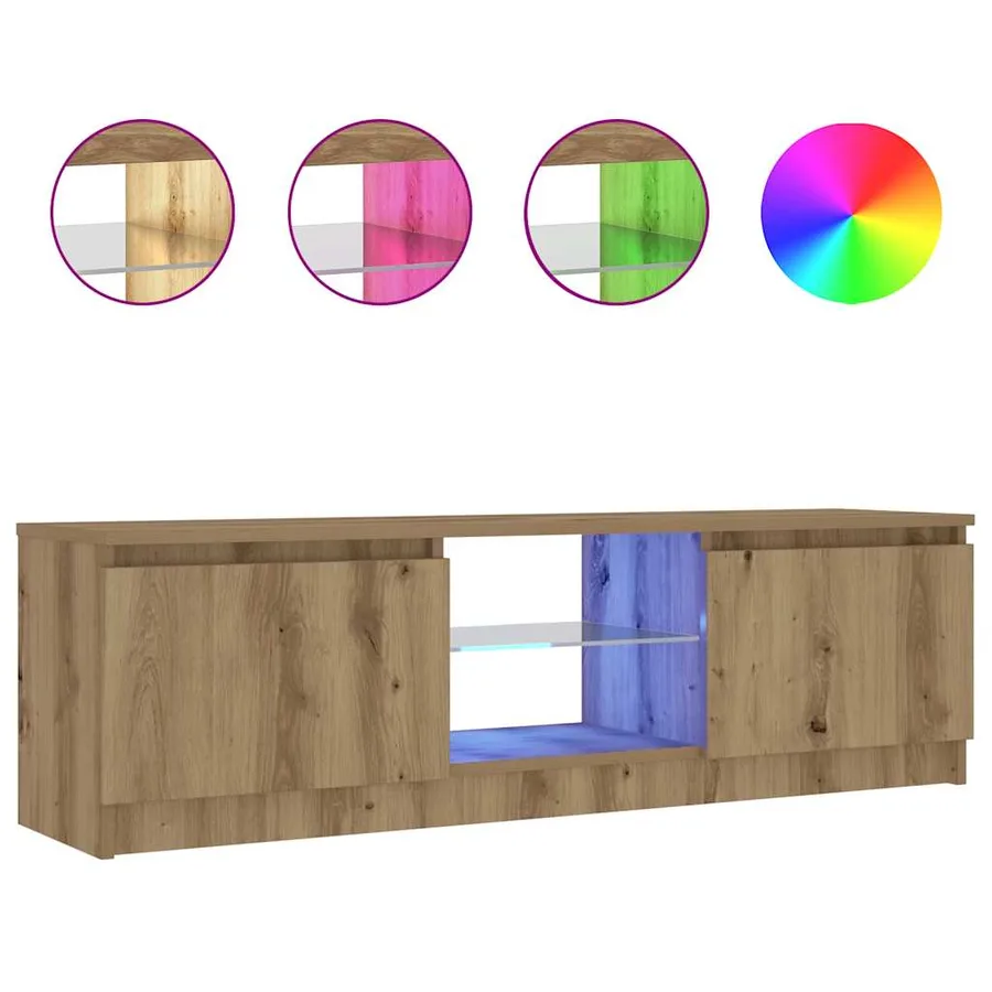 Meuble TV avec lumières LED chêne artisanal bois d'ingénierie - 2