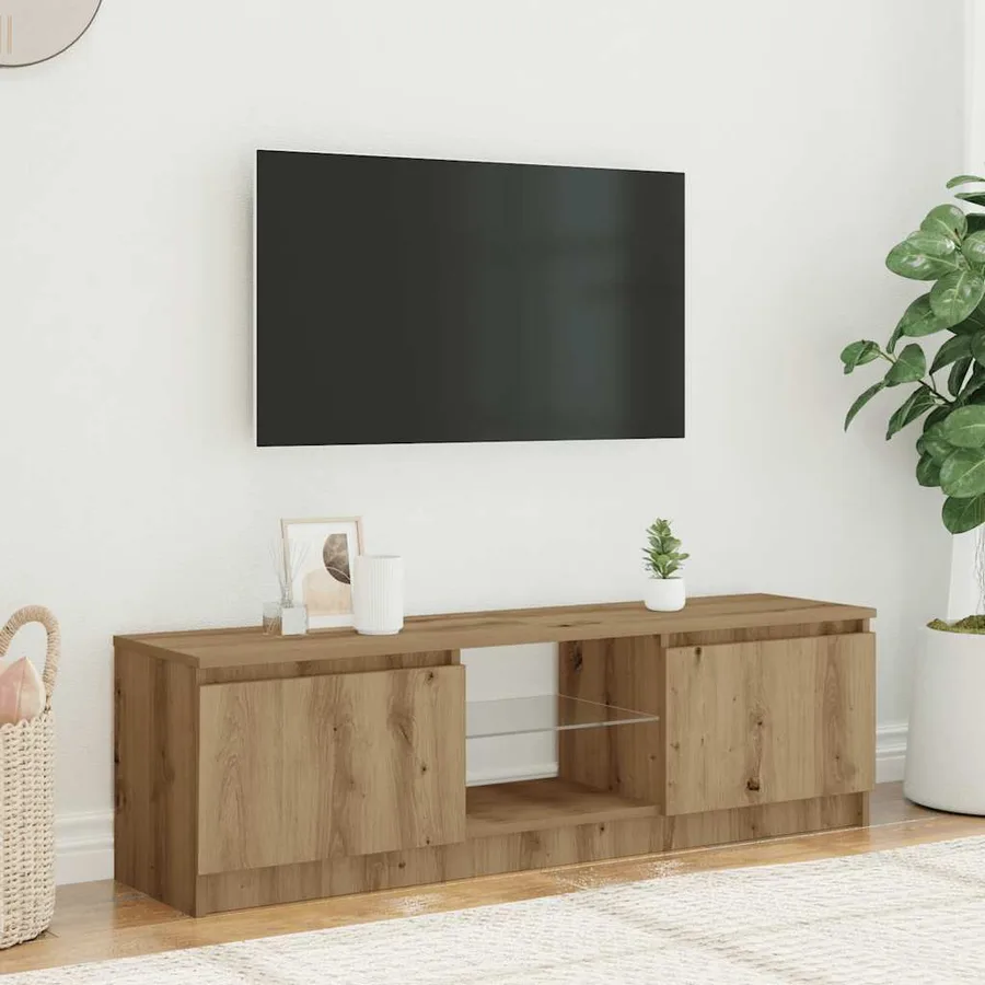 Meuble TV avec lumières LED chêne artisanal bois d'ingénierie - 3