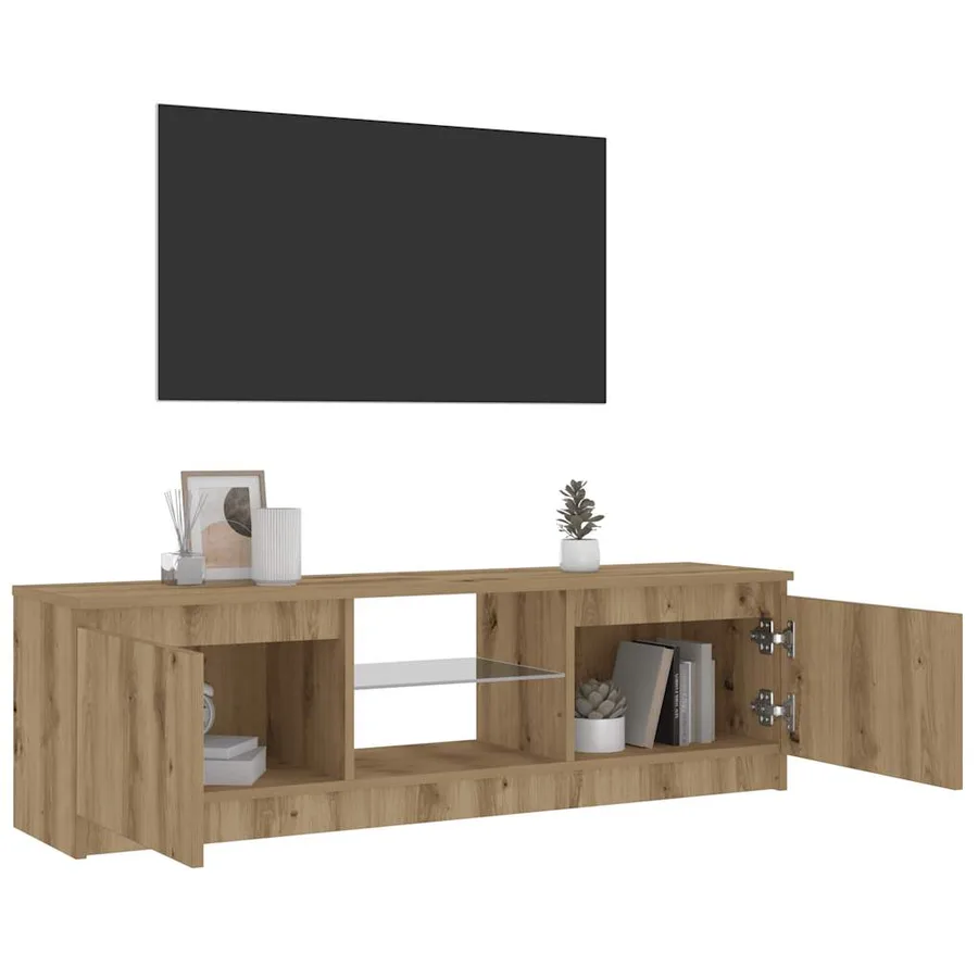 Meuble TV avec lumières LED chêne artisanal bois d'ingénierie - 4