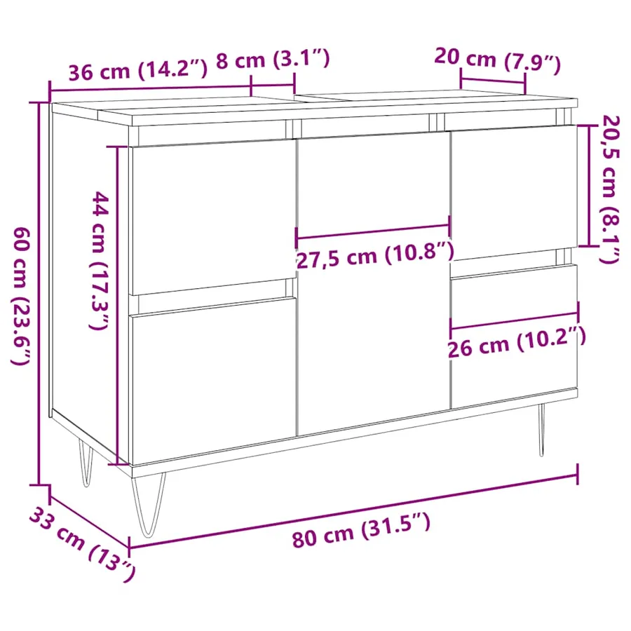 Armoire de salle de bain vieux bois 80x33x60 cm bois ingénierie - 12