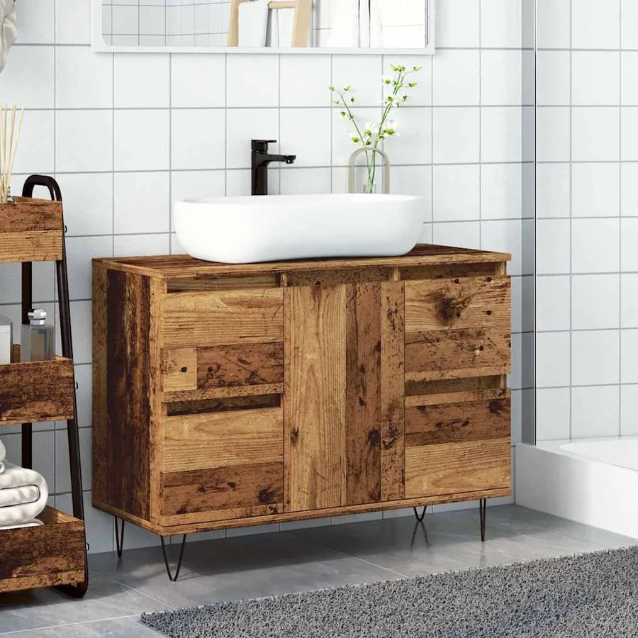 Armoire de salle de bain vieux bois 80x33x60 cm bois ingénierie - 3
