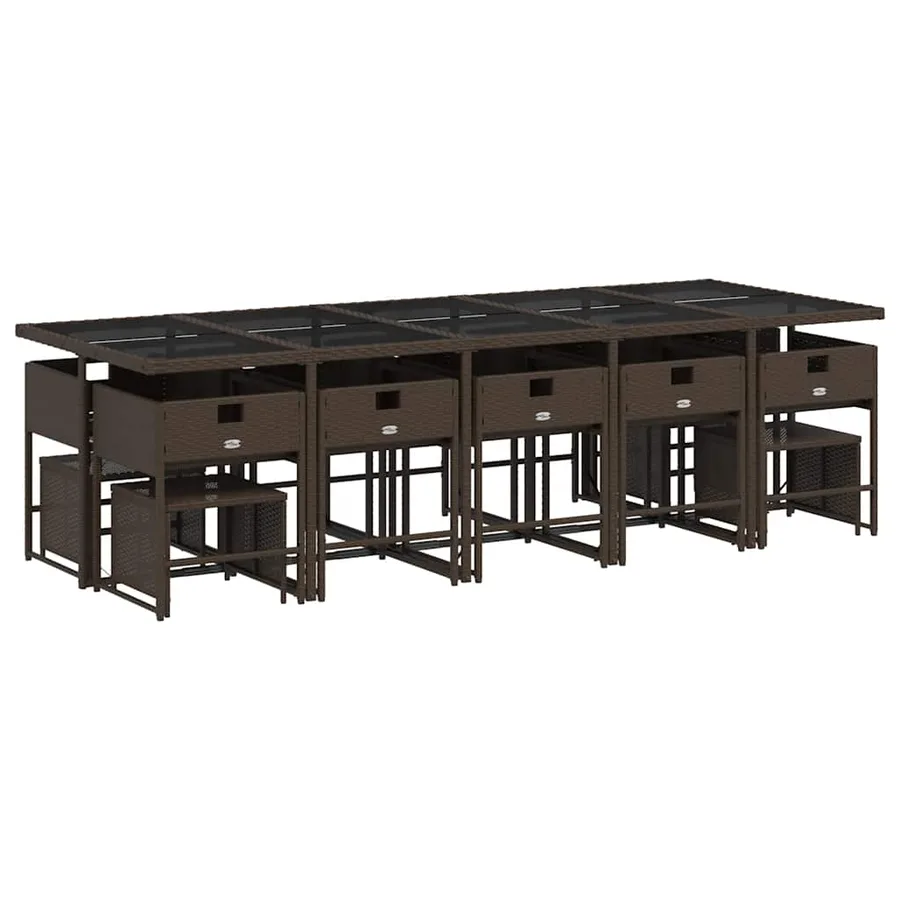 Ensemble à manger de jardin avec coussins 15 pcs marron rotin - 3