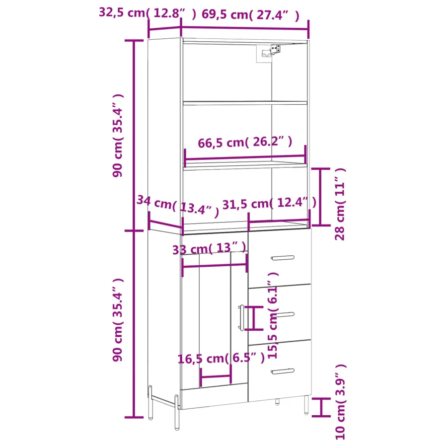 Buffet haut Gris béton 69,5x34x180 cm Bois d'ingénierie - 14