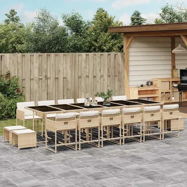 Ensemble à manger de jardin et coussins 17 pcs beige