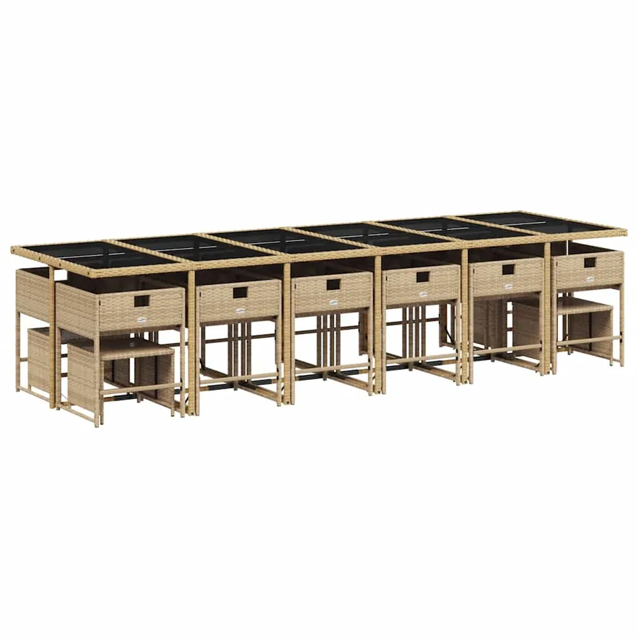 Ensemble à manger de jardin et coussins 17 pcs beige - 3
