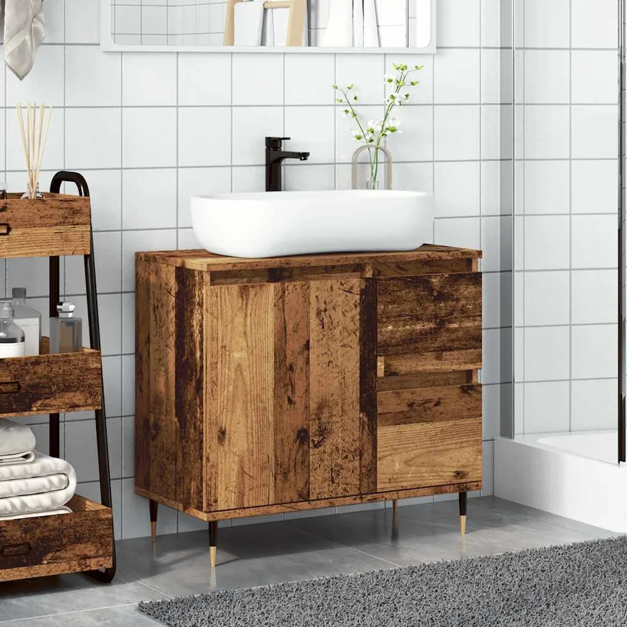 Armoire de salle de bain vieux bois 65x33x60 cm bois ingénierie - 3